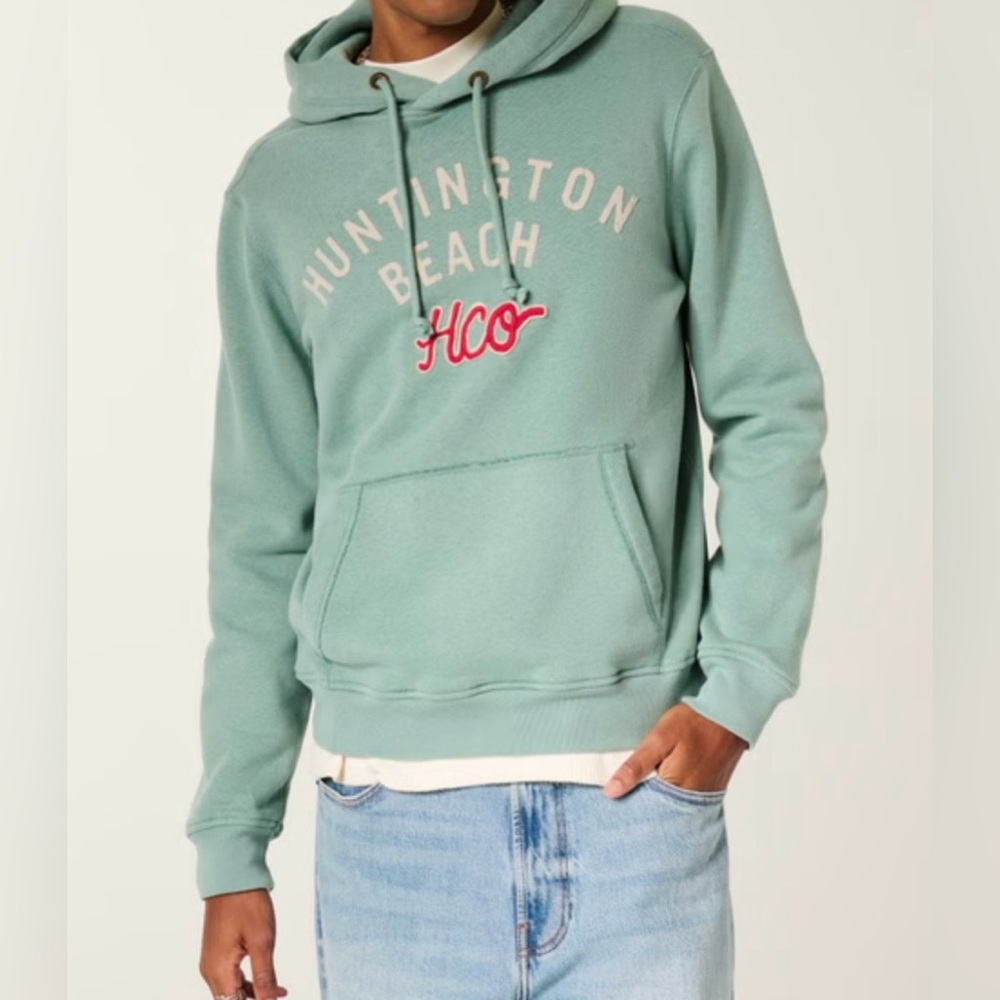 Hollister Logo Graphic Hoodie - Light Green - XS Mens - NEW w/ TAG (Vintage Y2K)